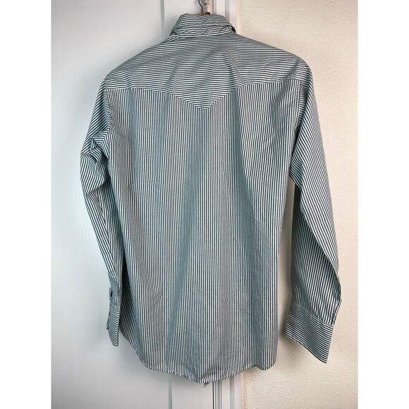 Flying R Ranchwear by Ruddock Men's 15-33 Green Striped Pearl Snap Western Shirt - Picture 6 of 7